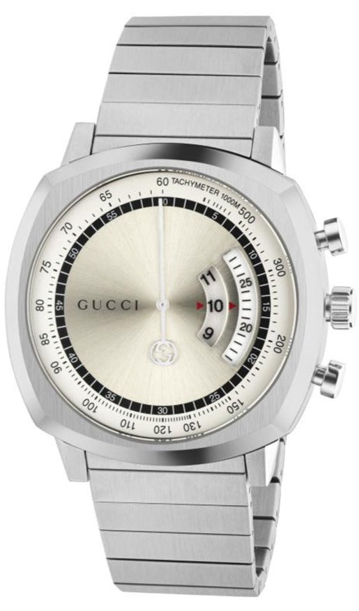 Gucci Grip Collection YA157302 quartz watch with silver dial and silver steel bracelet