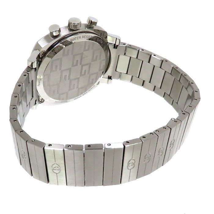 Gucci Grip Chronograph silver steel bracelet with GG logo engraving detail