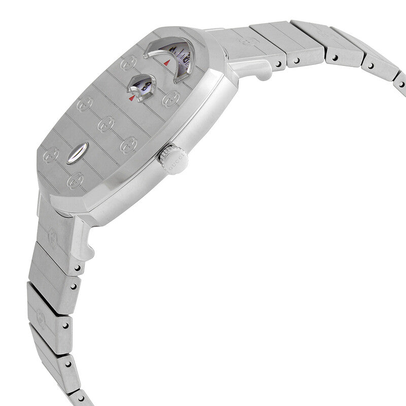 Gucci Grip women's watch side view showing steel case and link bracelet