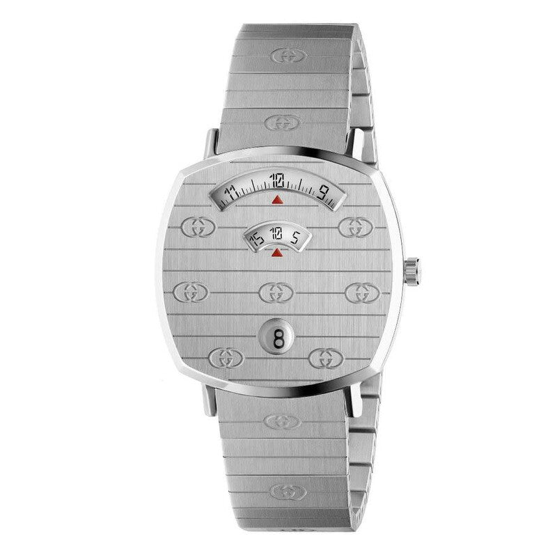 Gucci Grip 35mm steel women's watch with silver dial and GG motif strap