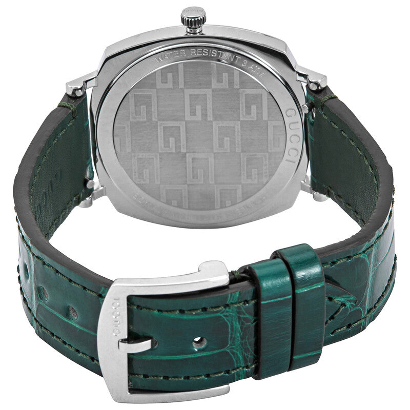 Green crocodile embossed leather strap with stainless steel buckle on Gucci Grip watch