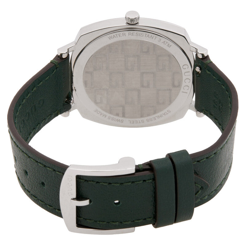 GUCCI Grip watch caseback with water resistant details and green leather strap with buckle