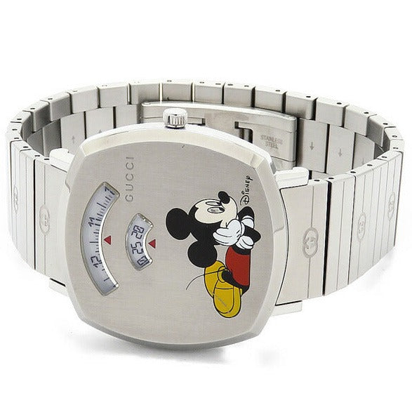 Gucci Grip Disney Mickey Mouse silver steel bracelet watch worn on wrist