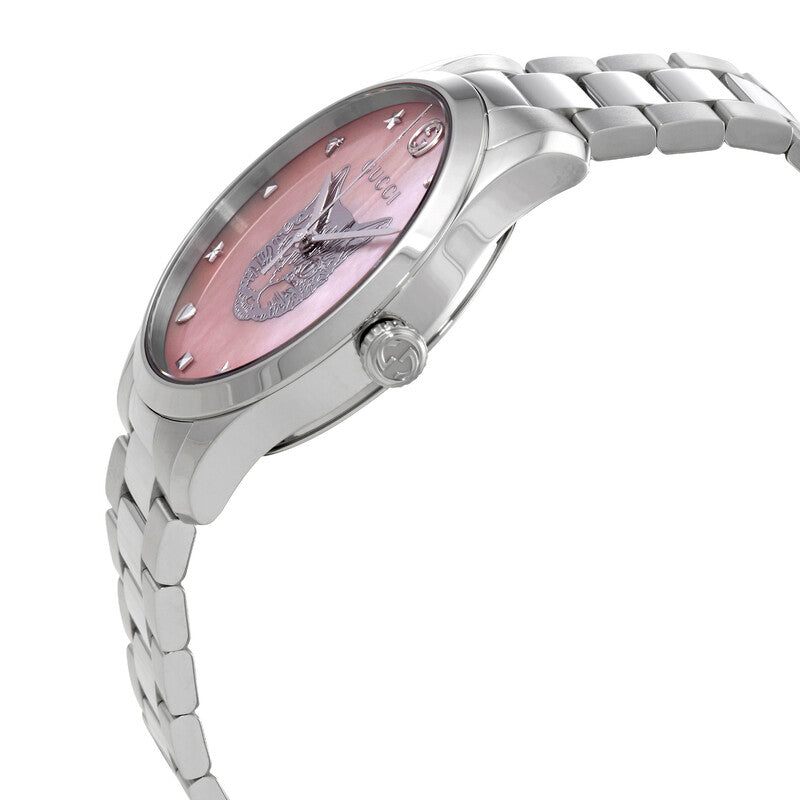 Side view of G-Timeless watch showing stainless steel bracelet and case profile