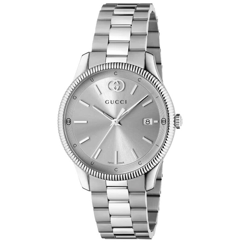Gucci G-Timeless ladies watch with silver-tone dial and stainless steel bracelet