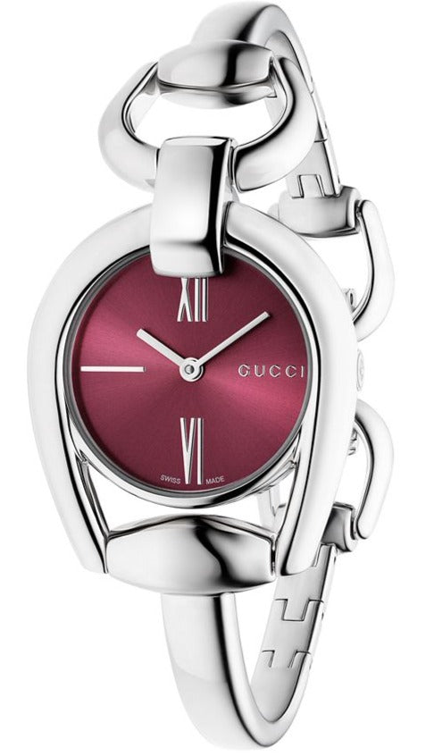 Gucci Horsebit watch with burgundy dial and stainless steel horsebit strap