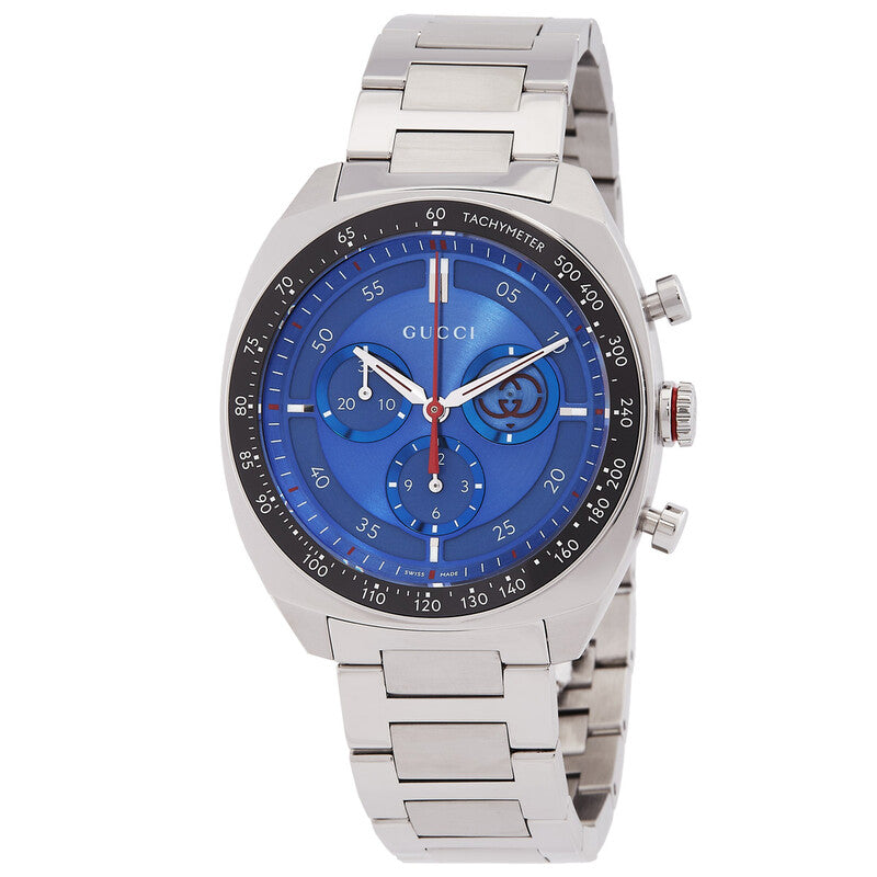 Gucci Interlocking G Chronograph with blue dial, stainless steel case and bracelet