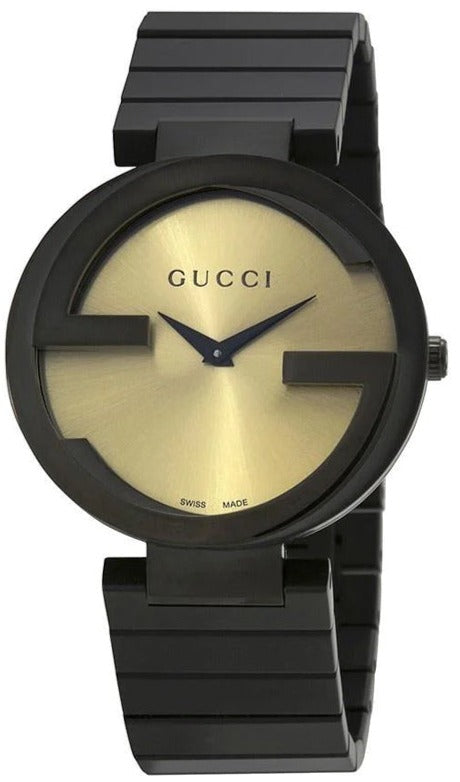 Gucci Interlocking Grammy bracelet ladies watch with cream dial and black case