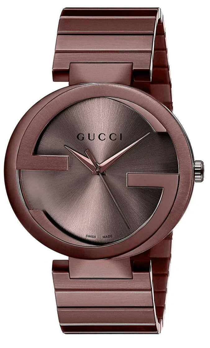 Gucci Interlocking XL brown PVD stainless steel watch with GG dial and matching bracelet