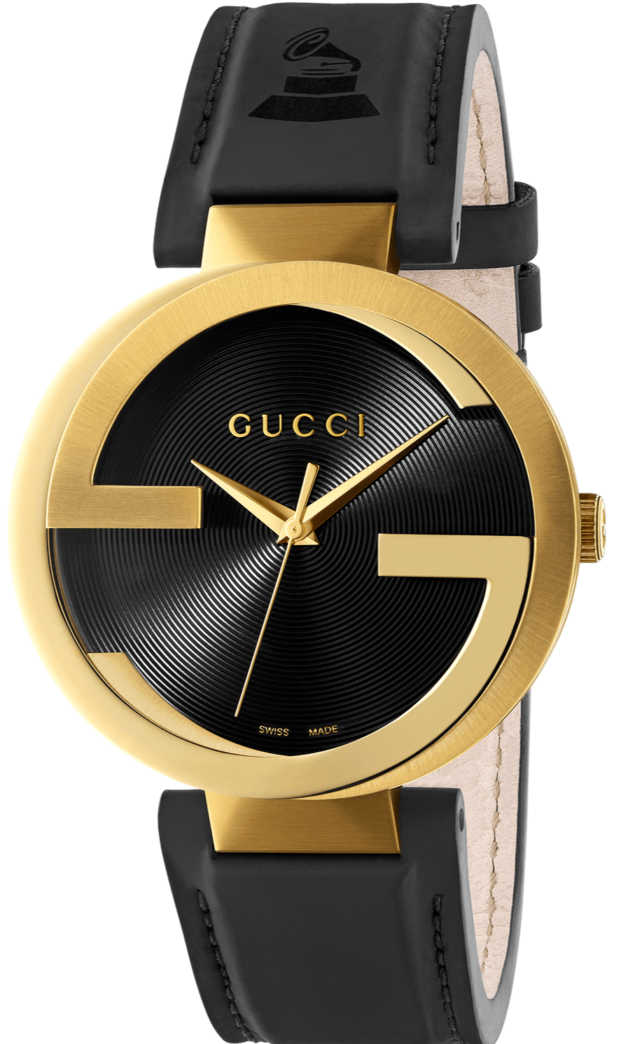 Gucci Interlocking Grammy watch with gold case and black dial