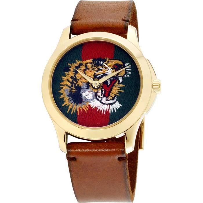 Gucci Le Marche Des Merveilles Red & Green Dial Brown Leather Strap Unisex Watch YA126497 - Image 6