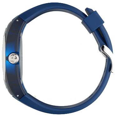 Blue rubber strap with red-green stripe and circular Gucci logo detail