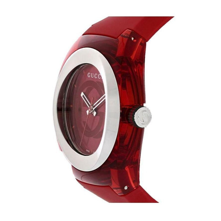 Gucci Sync XXL watch side profile showing red rubber strap and case