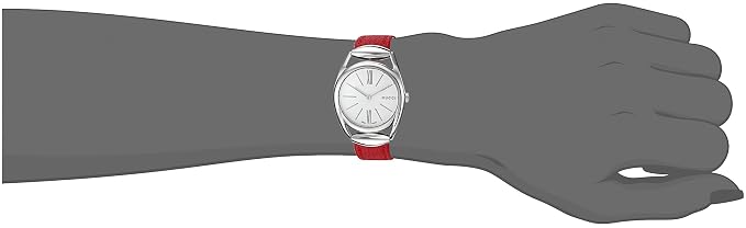 Gucci Twirl watch worn on wrist, showing red leather strap and dial with horsebit detailing