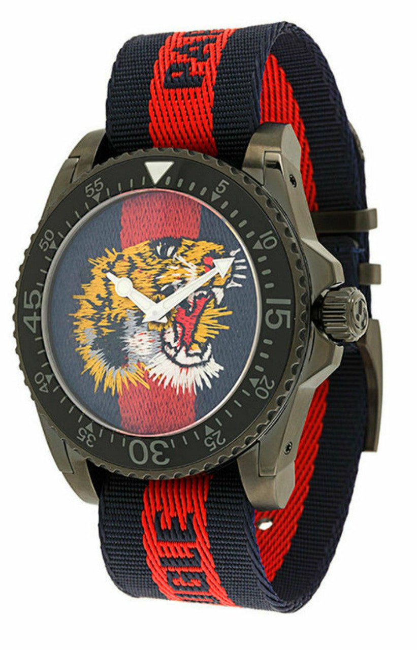 Gucci Dive Blue Red Web Dial Tiger Embroidery Men's Watch YA136215 YA136215 - Image 3