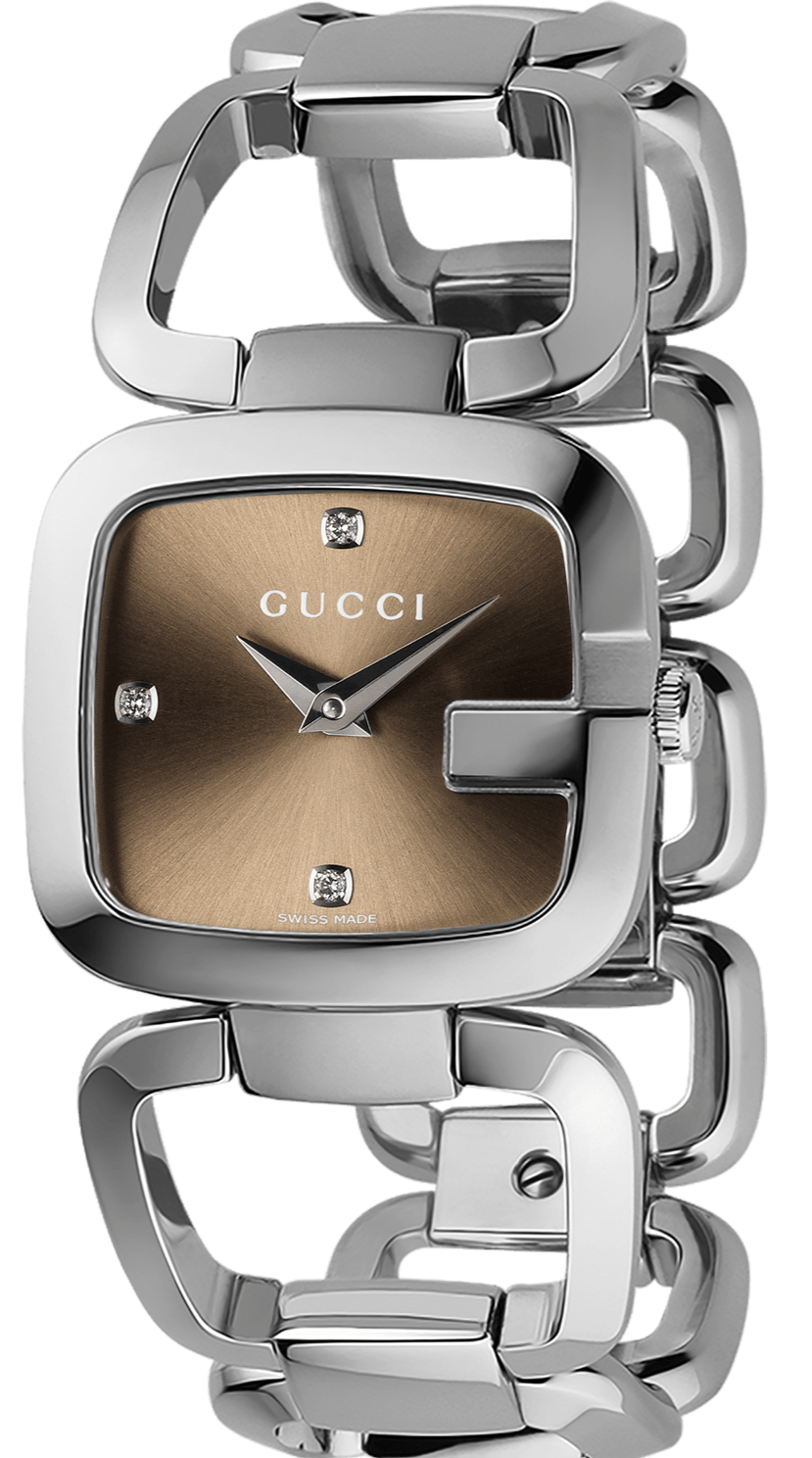 Gucci YA125401 G-Gucci silver-tone watch with brown dial and diamond markers