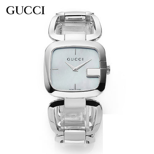 Gucci YA125404 G-Class stainless steel women's watch with light dial and iconic bracelet