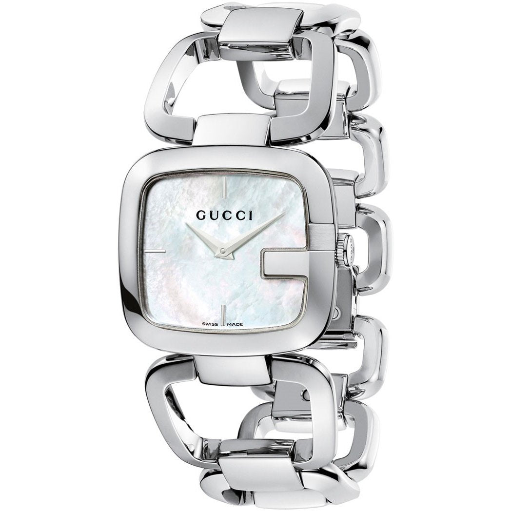 Gucci G-Class women's watch YA125404 with mother-of-pearl face and stainless steel bracelet