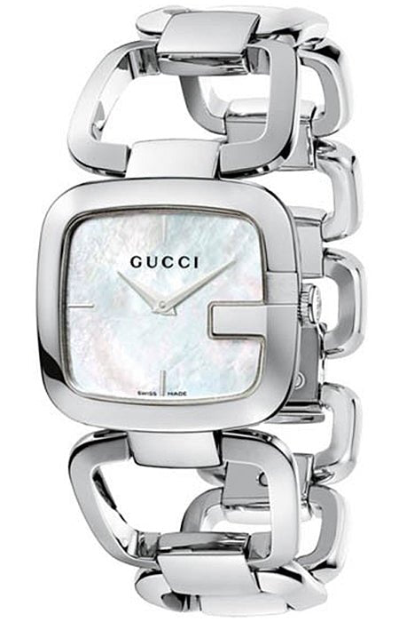 Gucci G-Class stainless steel women's watch with mother-of-pearl dial and link bracelet