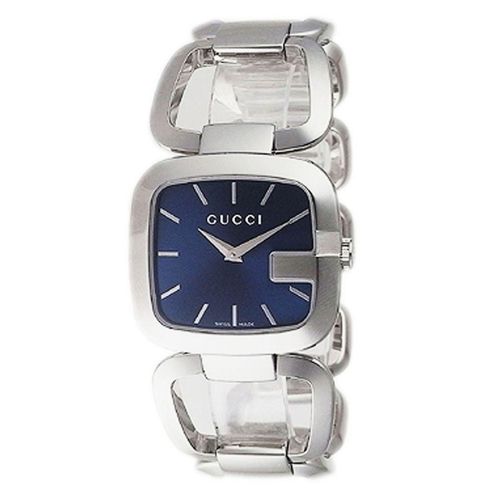 Gucci YA125405 dark blue dial watch with stainless steel bangle bracelet