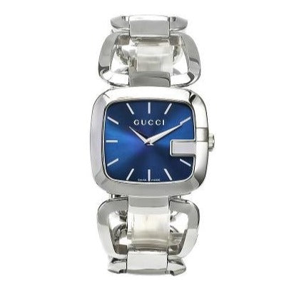 Gucci YA125405 women's quartz watch with dark blue face and silver bracelet