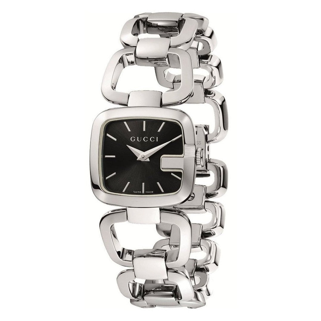 Gucci G-Gucci YA125406 women's watch with black dial and silver stainless steel bracelet