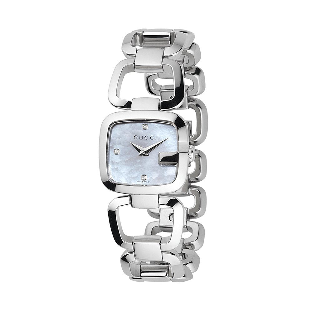 Gucci YA125502 mother of pearl dial watch with diamond hour markers and stainless steel case