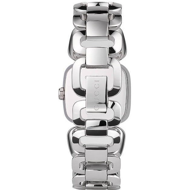 Gucci YA125502 watch side view showing stainless steel case and chunky link band