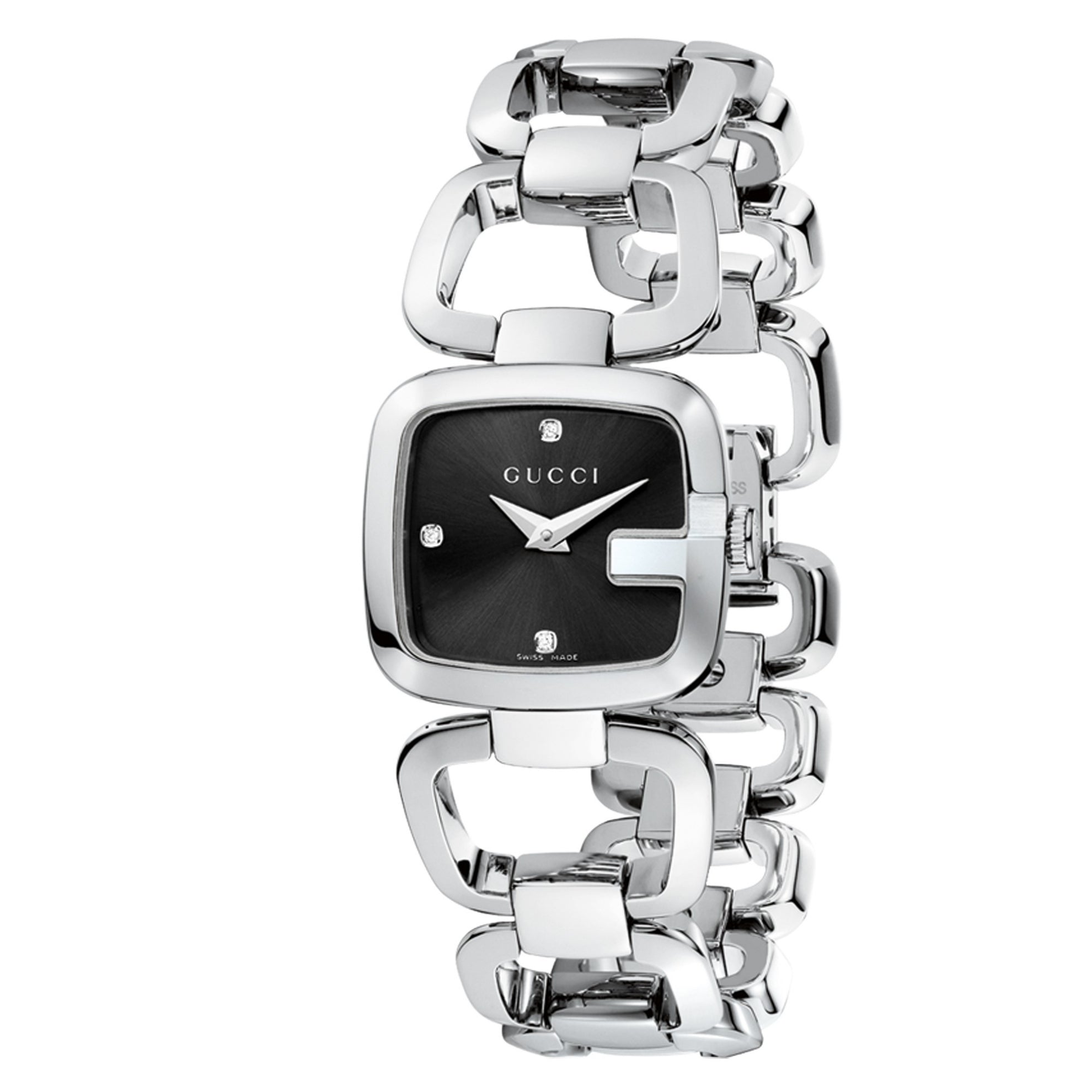 Gucci YA125509 watch featuring stainless steel case and chain bracelet
