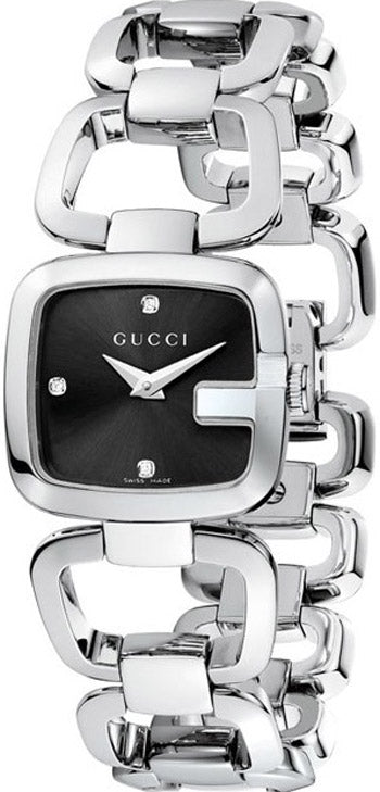 Gucci YA125509 stainless steel ladies watch with black dial and diamond markers
