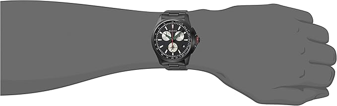 Gucci YA126268 chronograph watch worn on wrist showing black dial and stainless steel bracelet