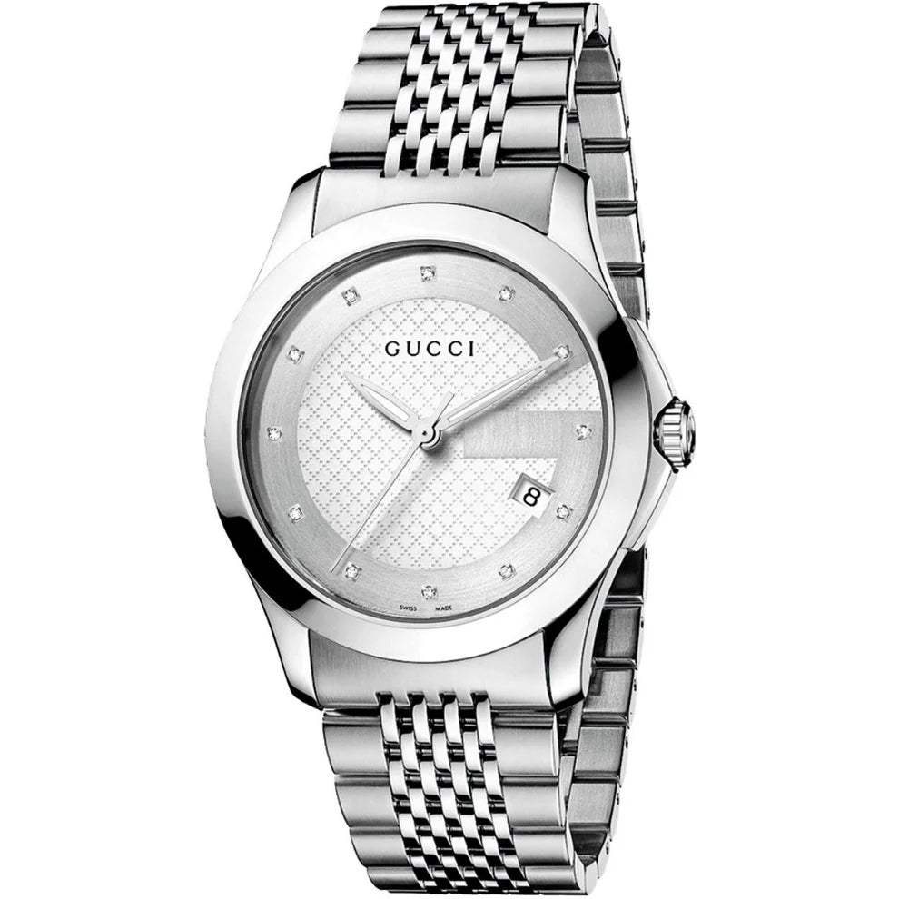GUCCI G-Timeless 38MM silver dial men's watch with stainless steel bracelet and diamond markers