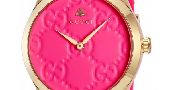 Gucci G Timeless quartz watch pink dial with gold-tone hour and minute hands