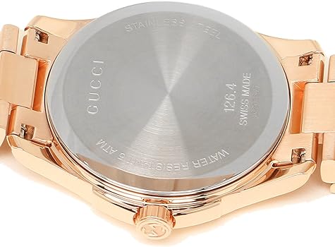 Gucci YA126482 case back detail showing Swiss movement and specifications
