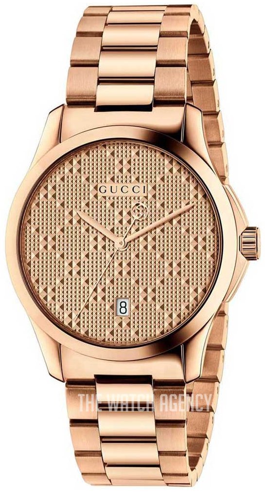 Gucci YA126482 G-Timeless rose gold quartz watch with diamond pattern dial