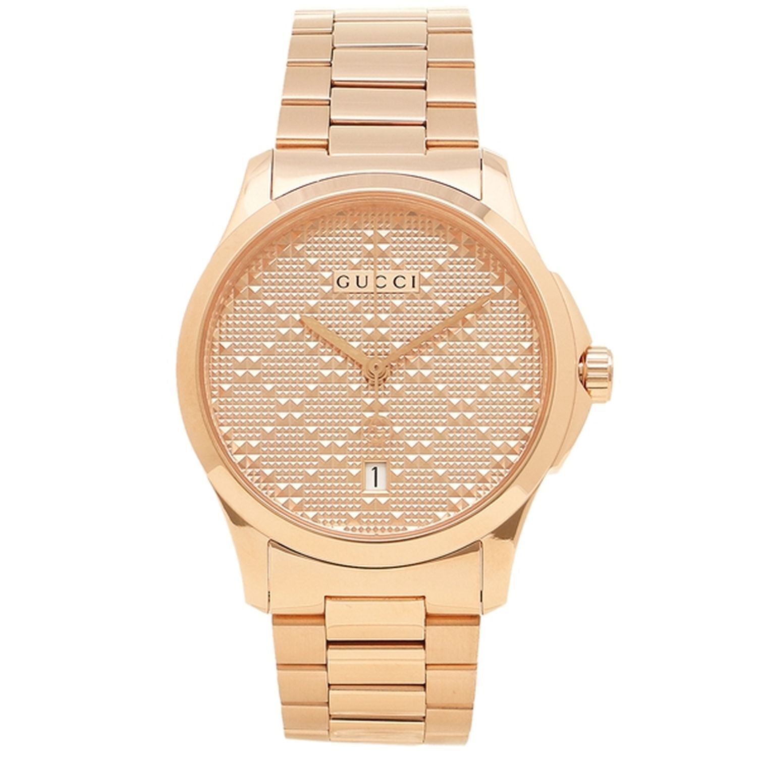 Gucci YA126482 G-Timeless rose gold watch with diamond textured dial and date