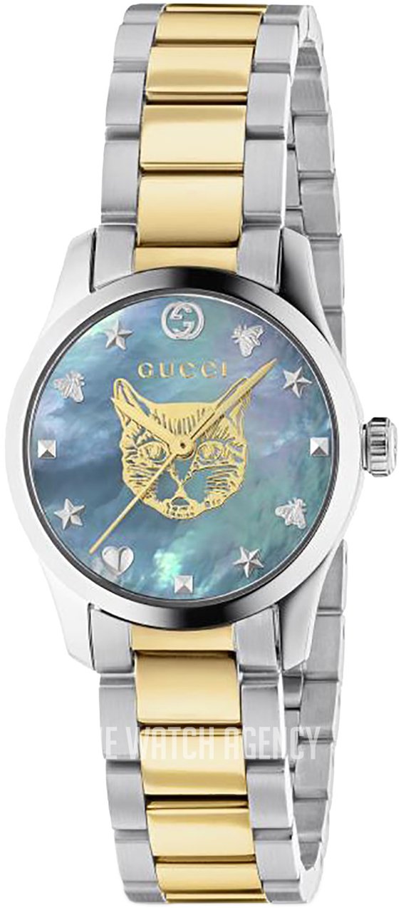 Gucci YA1265011 G-Timeless women's watch with blue mother of pearl dial and two-tone bracelet