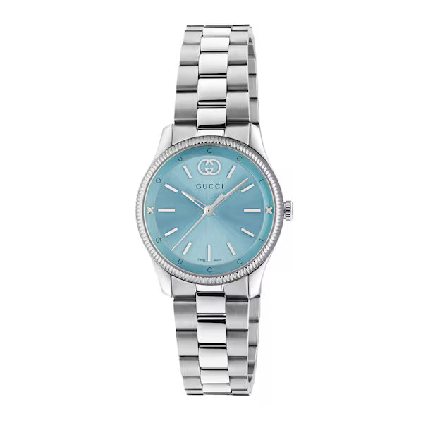 Gucci stainless steel watch with turquoise dial and silver bracelet