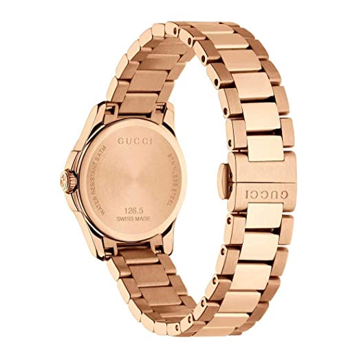 Gucci G-Timeless caseback engraved with model number 126.5 and Swiss made marking