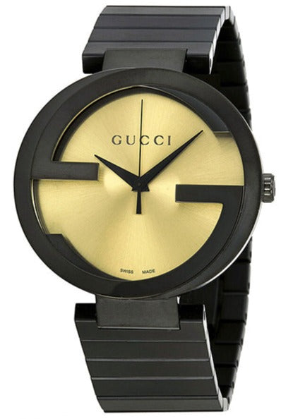 Gucci Interlocking Grammy watch with champagne dial and black case
