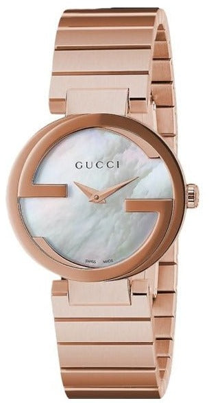 Gucci Interlocking G women's watch with rose gold case and mother of pearl dial