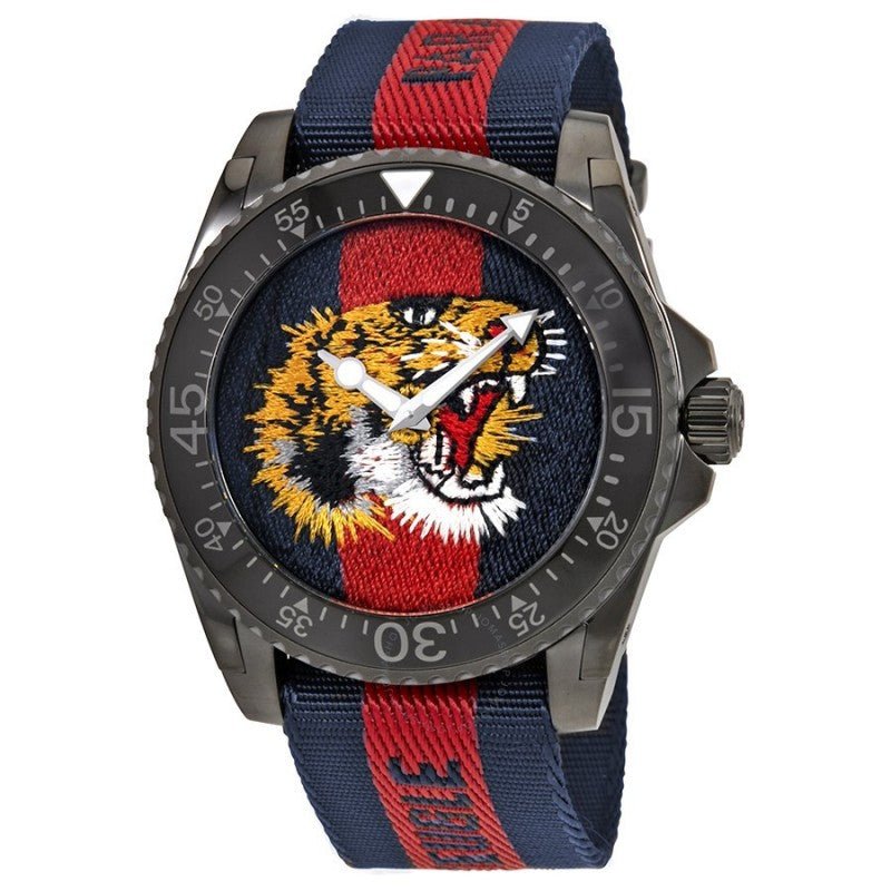 Gucci Dive Blue Red Web Dial Tiger Embroidery Men's Watch YA136215 YA136215 - Image 2