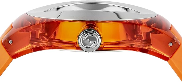 Gucci YA137108 watch caseback and lugs detail in orange with crown