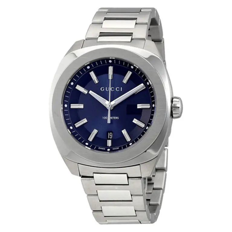 Gucci men's watch with blue dial, stainless steel case and bracelet, 37mm