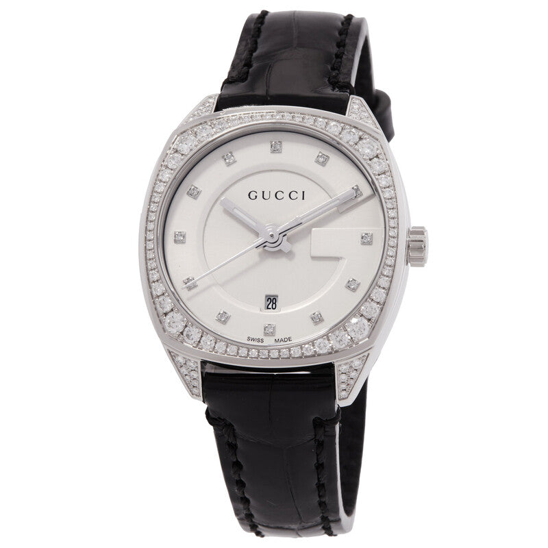 Gucci YA142507 ladies watch with silver-tone dial and diamond-set bezel