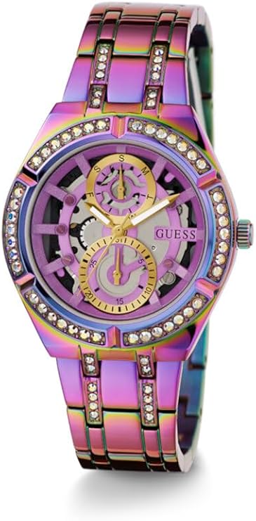 Guess Allara iridescent women's watch with multi-function dial and color-shifting metal bracelet