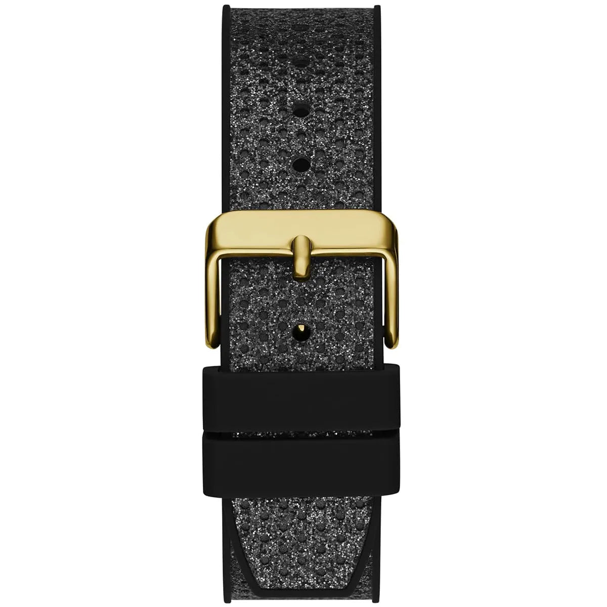 Guess Asteria black rubber strap with gold buckle and adjustment holes
