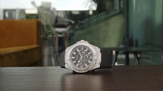 Guess Baguette Crystals watch displayed on table surface