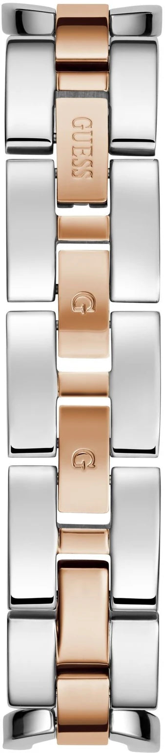 GUESS Bejeweled two-tone alternating steel and rose gold link bracelet detail