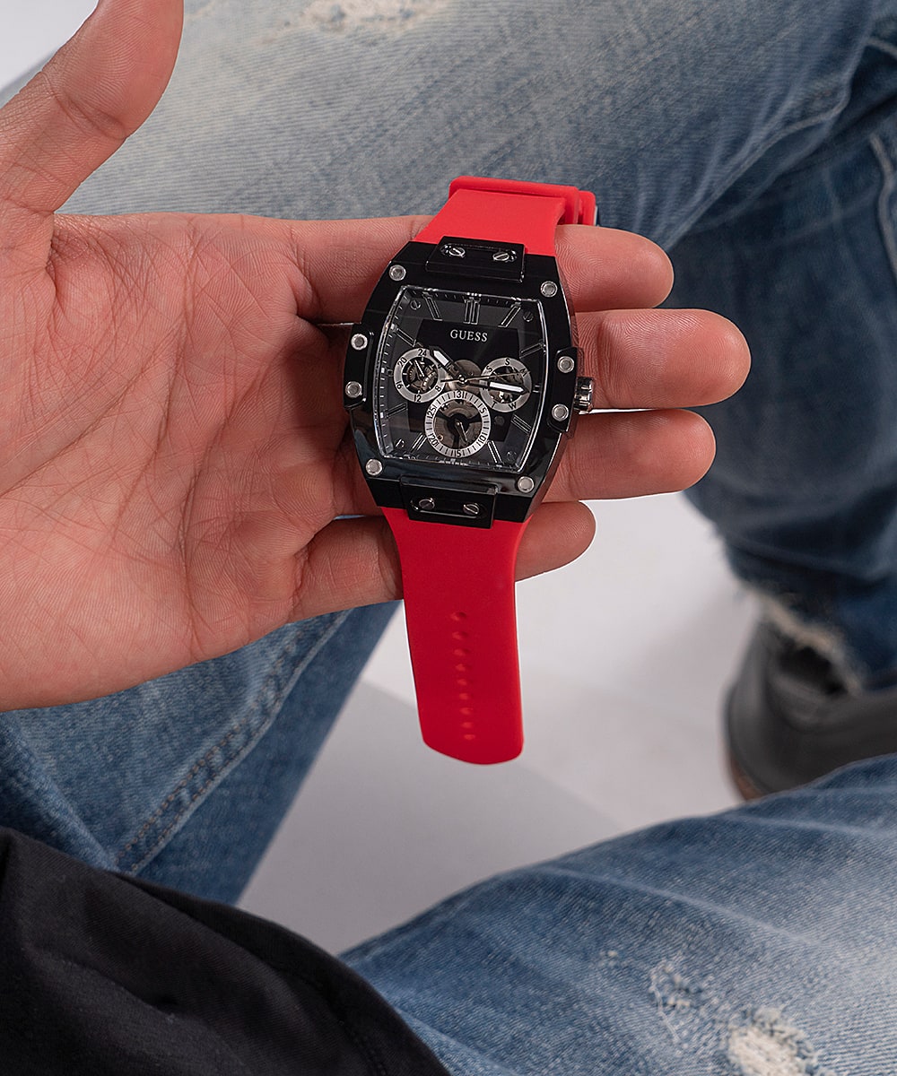 Guess Black Case Red Silicone Men’s Watch GW0203G4 - Watch